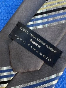 Authentic YOHJI YAMAMOTO Striped Design On Gray 100% Silk Necktie Tie - Picture 1 of 13