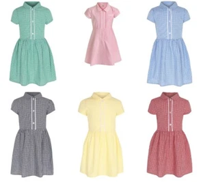 Girls school dress uniform gingham checked yellow red green blue - Picture 1 of 4