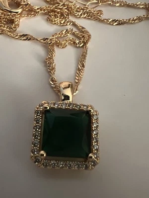 "Collar colgante cuadrado esmeralda enchapado en oro rosa de 14 k para mujer 22"" estampado 585RG" Foto 1 de 3