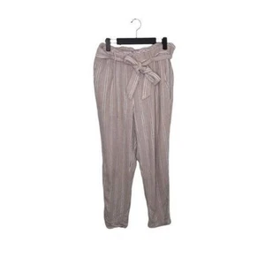 H&M Womens Pants Size 10 Beige Striped Belted Pull Over Casual Neutral Unlined - Picture 1 of 16
