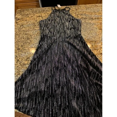NUEVO CON ETIQUETAS AQUA Vestido Negro Plata Brillante Cuello Halter Midi Bloomingdales Exclusivo M Foto 1 de 4