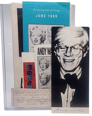 SIGNED PROMOTIONAL CARD AND RELATED EPHEMERA for Andy Warhol Retrospective - Image 1 of 4