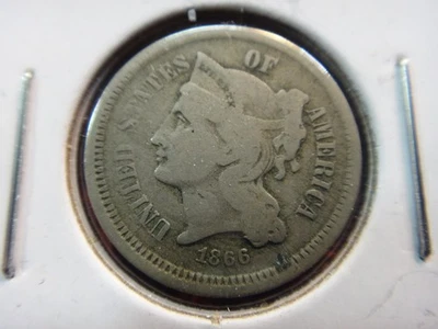 1866 United States Three Cent Nickel 3c - No Reserve - Free S&H USA - Image 1 of 3