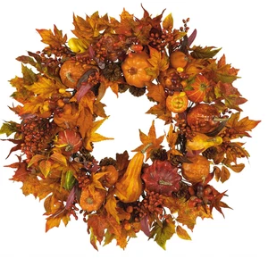 Nearly Natural 28-in Harvest Wreath Artificial Pumpkins Gourds Fall Leaves - Picture 1 of 6