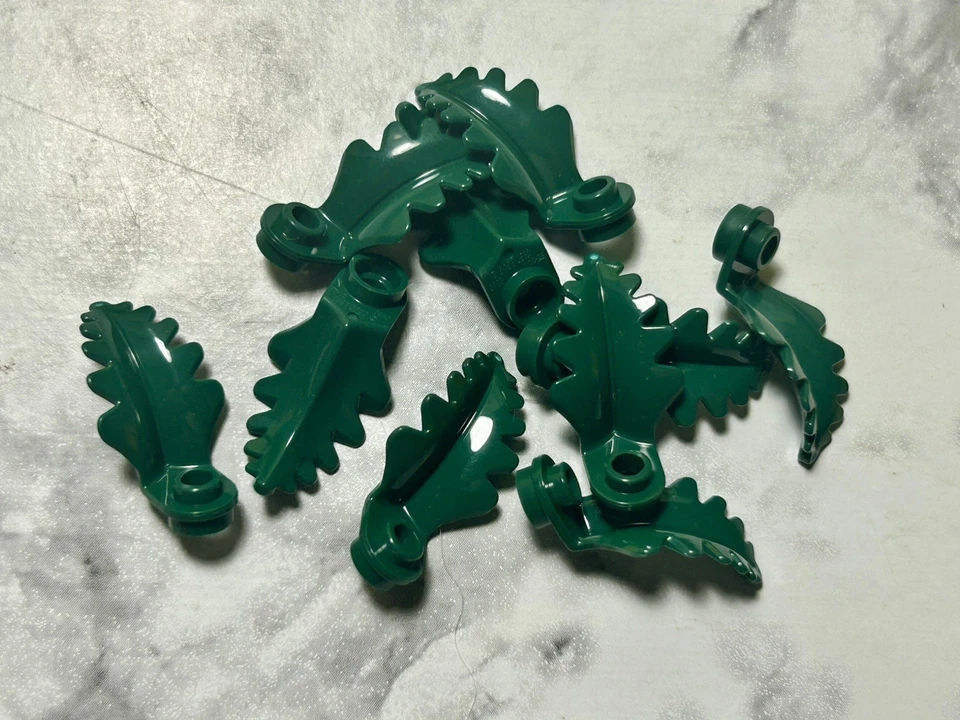 Lego Parts (10) Dark Green Plant Plate Round 1 x 1 Curved, Upright Leaf No 2682 - Image 1 of 1