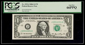 REPEATER FANCY SERIAL NUMBER J69546954B 2006 $1 Dollar FRN Kansas PCGS 66 PPQ - Picture 1 of 2