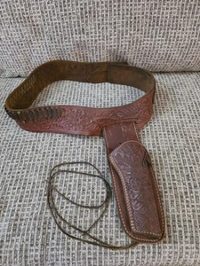 Vintage HUNTER Leather 3152 MED Brown RH Ammo/Gun Holster Belt - Colt S&W .22 - Picture 1 of 11