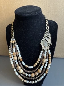 Bohm Brown Tone Multi Beaded, Multi Strands Short Chunky Statement Necklace - Picture 1 of 6