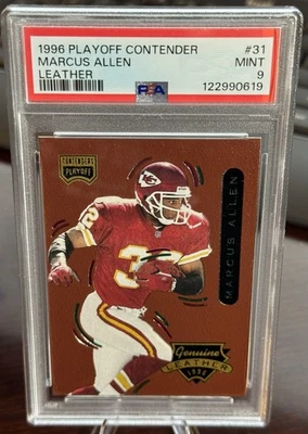 1996 PLAYOFF CONTENDERS LEATHER #31 MARCUS ALLEN HOF POP 1 PSA 9 - Image 1 of 2