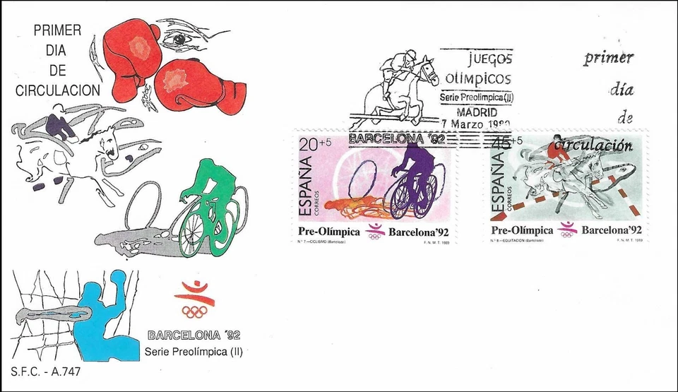 Pre-Olympics Games Road Cycling Riding Barcelona Spain Spain FDC 1992 - Image 1 of 1