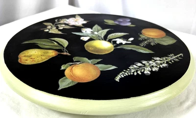Wood Lazy Susan Top Painted Black 15" Fruit - Image 1 of 4
