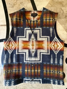 EUC Pendleton High Grade Harding Print Blue 100% Wool Waistcoat Vest Mens M - Picture 1 of 8