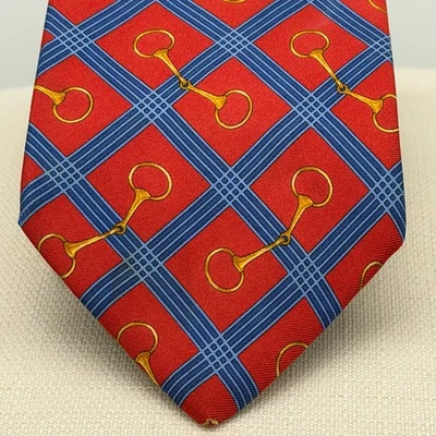 Corbata ecuestre Brooks Brothers para hombre roja azul seda hecha en EE. UU. Foto 1 de 4