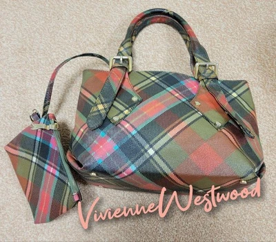 Vivienne Westwood Plaid Handbag with Pouch Logo Interior Metal Base  #EK ZEA - Image 1 of 4