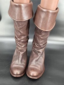 Stivali vintage Frye Dorado Slouch 77580 polsino pieghevole pelle marrone donna 10 M - Foto 1 di 12