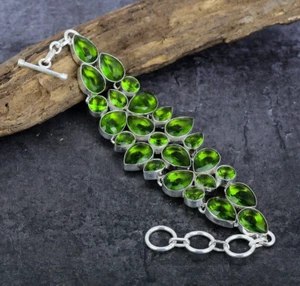 Beautiful Peridot Gemstone Handmade 925 Solid Sterling Silver Jewelry Bracelet - Picture 1 of 5
