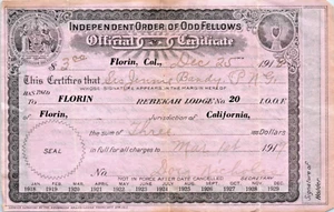 1919 Odd Fellows of Florin, CA (Sacramento) Rebekah Lodge No. 20 Mitgliedsbeiträge - Bild 1 von 2