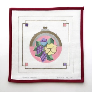STUDIO 2 LTD. Handpainted Needlepoint Canvas Round Purse Grapes Pink 18 Mesh - Picture 1 of 4