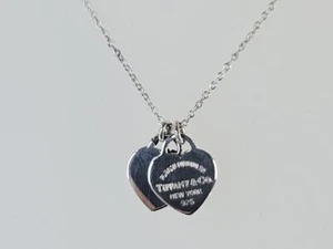 Tiffany & Co 16" 925 Sterling Silver Double Heart Necklace (AM1076588) - Picture 1 of 10
