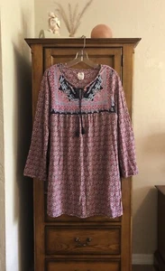 Lucky Brand Floral Paisley Night Sleep Shirt Size Large Tassel Tie Jersey Knit - Picture 1 of 16