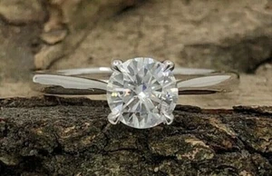 2 Ct Round Cut Simulated Diamond Solitaire Engagement Ring 14k White Gold Finish - Picture 1 of 8