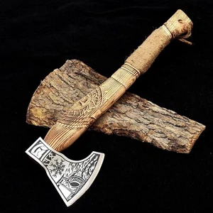 Viking Axe - Handmade Carbon steel Sharp Blade Axe Hand-Forged Ash-wood Handle A - Picture 1 of 11