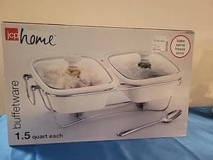 J.C.P Home Two 1.5 Quart Porcelain White Buffetware - Picture 1 of 7