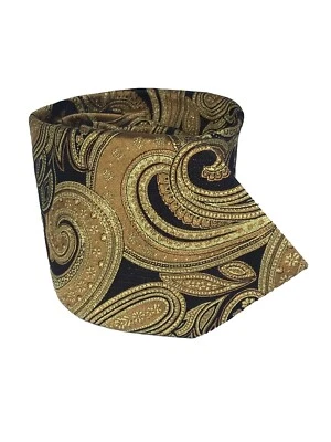 Corbata de seda Paul Fredrick cachemira negra y dorada con hilos de metal real 59x3,25 ITALIA Foto 1 de 4