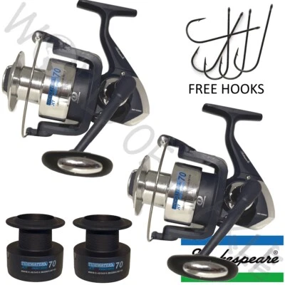 2 x Shakespeare Beach Sea Fishing Reel Tidewater 70X with 5x FREE Aberdeen Hooks