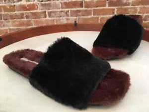 Logo Lori Goldstein Dillian Black Faux Fur Slide Sandal Slipper New - Picture 1 of 3