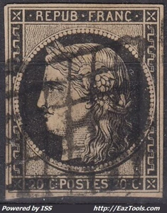 FRANCE : CERES N° 3 NOIR SUR JAUNE OBLITERATION GRILLE - MARGES INTACTES - Imagen 1 de 2