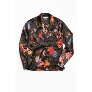 Urban Outfitters Black Uo Floral Satin Button-Down Shirt Men's LARGE