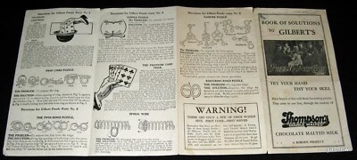 A.C. GILBERT 1920s BOOK OF SOLUTIONS TO  PUZZLE PARTIES THOMPSON'S BORDEN MALTED - Image 1 of 2