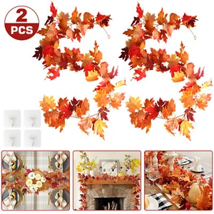 2x Fall Artificial Maple Silk Leaf Rattan Foliage Vine Christmas Halloween Decor - Picture 1 of 9