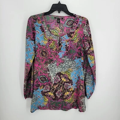 Camisa Lucky Brand Mujer Pequeña Rosa Multi Paisley Cuello Redondo Manga Larga Boho Foto 1 de 4