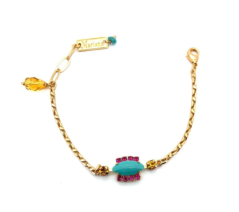 Mariana 女士手链 可爱绿松石、紫红色和黄玉 施华洛世奇哭... — 第 1/4 张图片