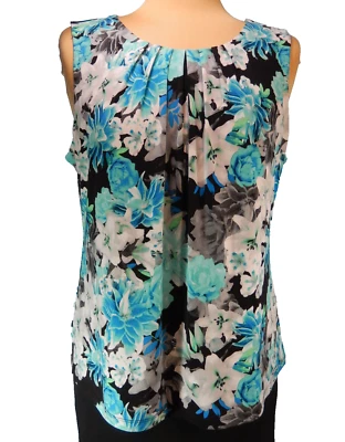 Calvin Klein Turquoise Floral Print Pleated Neck PXL Sleeveless Career Top EUC - Image 1 of 4