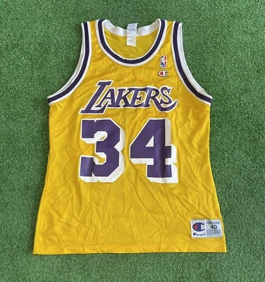 Vintage Champion Shaquille O’Neal Los Angeles Lakers Tamanho 40 Amarelo Antigo NBA - Imagem 1 de 4