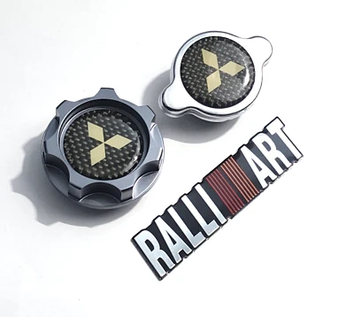 GUNMETAL ENGINE OIL CAP RADIATOR CAP CARBON FIBER FOR MITSUBISHI RALLIART TURBO - Image 1 of 4