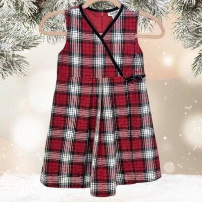 Oshkosh Flare Dress Girls Size 6T Plaid Red Logo Knee Length Red Holiday's - Image 1 of 4