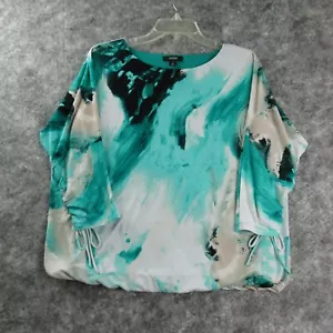 Alfani Womens Shirt Petite Large Green White 3/4 Sleeve Lined Elastic Waist - Picture 1 of 11