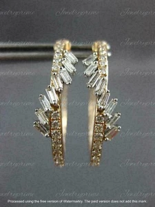 0.90Ct Baguette Lab-Created Diamond Huggie Hoop Earrings 14K Gold Plated Silver - Picture 1 of 4