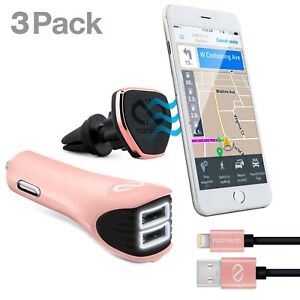 Naztech Safety Essential Cell Phone Car Kit-MFi Cable/Vent Mount/USB Car Charger