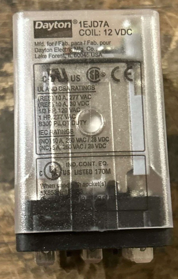 Dayton 1EJD7A 12V DC 10A 11 Pins/Terminals 3PDT Gen Purpose Relay