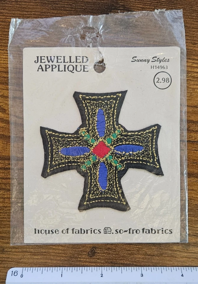 Jewelled Applique House of Fabrics Iron Cross Vintage Clothing Patch - Image 1 of 1