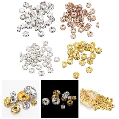 Shiny Silver Rhinestone Rondelles Beads Spacer Beads For Jewelry Making - Image 1 of 4