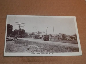 MACHIAS NY - 1928 GEBRAUCHTE POSTKARTE - KALKSEE - AUTOS - BOOTE zu MIETEN - Bild 1 von 2