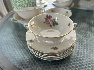 Set Of 6 Syracuse China Victoria Federal Shape Footed Cream Soup Bowls/Saucers - Picture 1 of 15