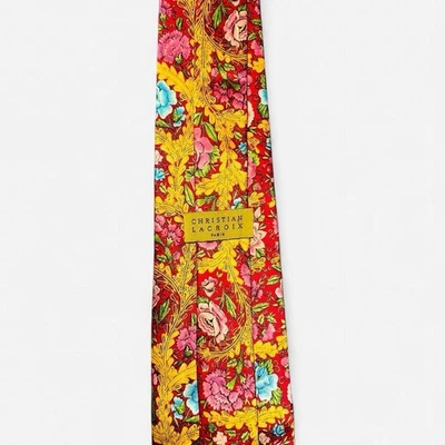 Vintage Christian Lacroix "Provençal" Style Red & Gold Floral Silk Tie - Image 1 of 3