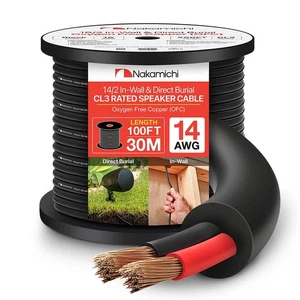 Cable de altavoz Nakamichi 14AWG OFC 100 pies clasificación CL2 CL3 en pared exterior cable negro - Imagen 1 de 9
